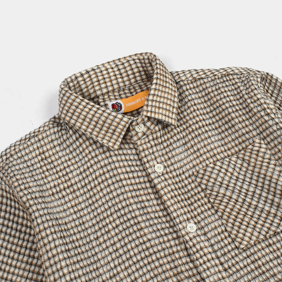 Boys Yarn Dyed Shirt H/S (Live loud)-Brown.Check