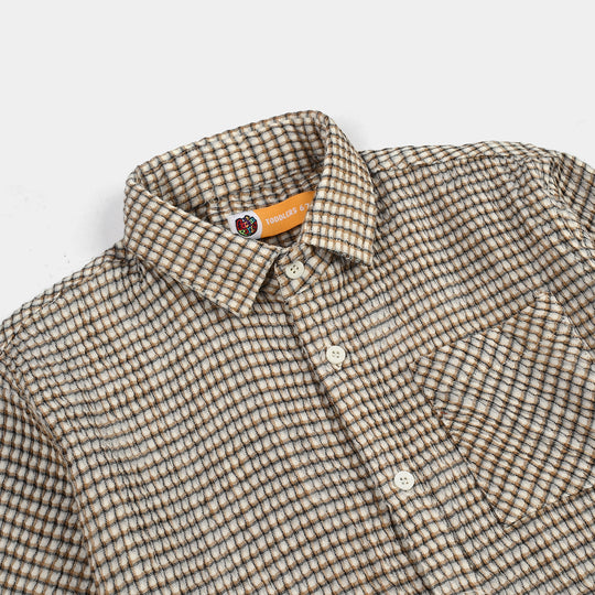 Boys Yarn Dyed Shirt H/S (Live loud)-Brown.Check
