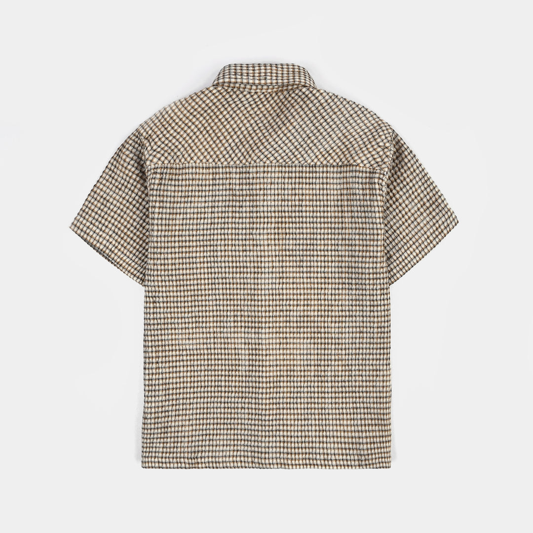 Boys Yarn Dyed Shirt H/S (Live loud)-Brown.Check