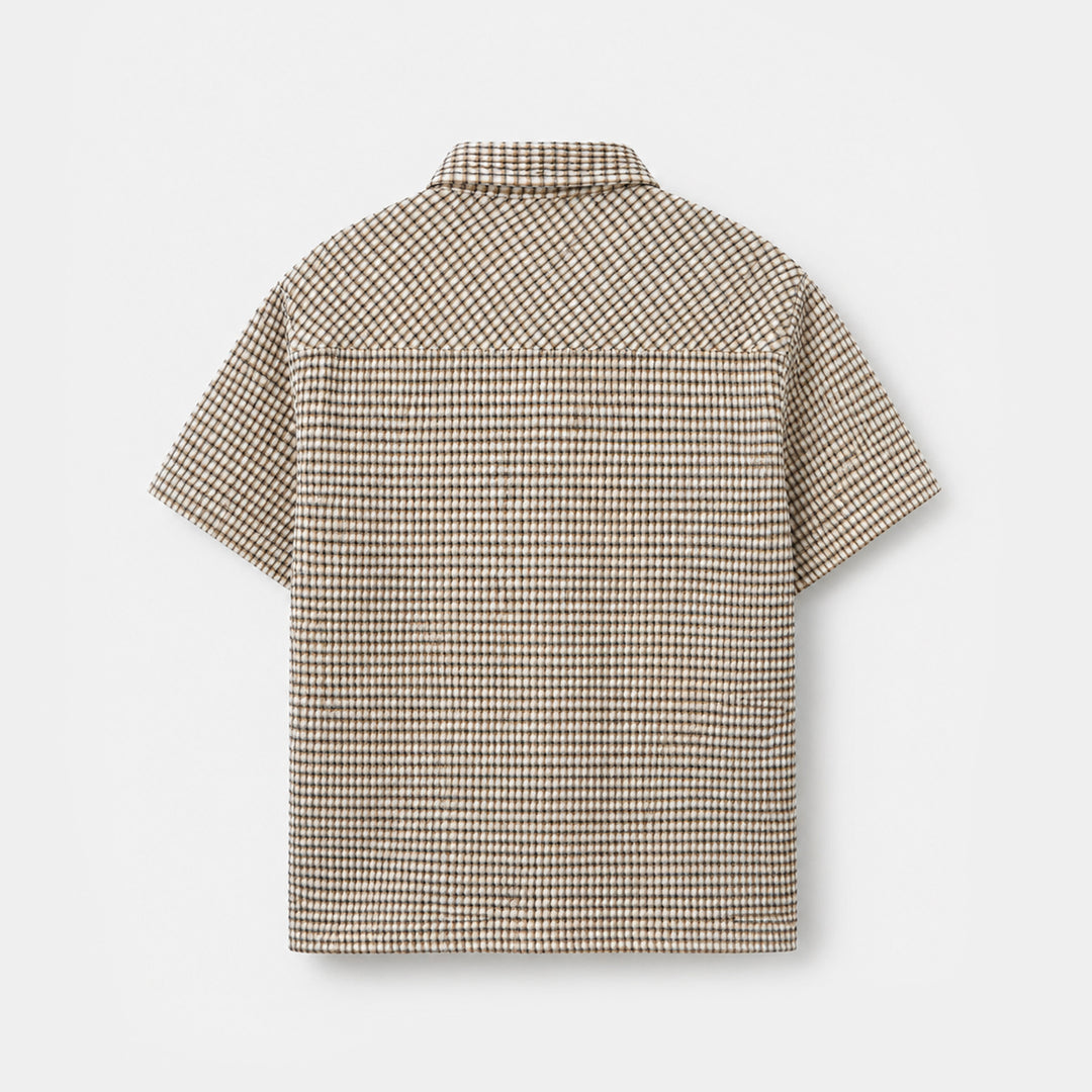 Boys Yarn Dyed Shirt Half Sleeves (Live loud) - Brown & Check