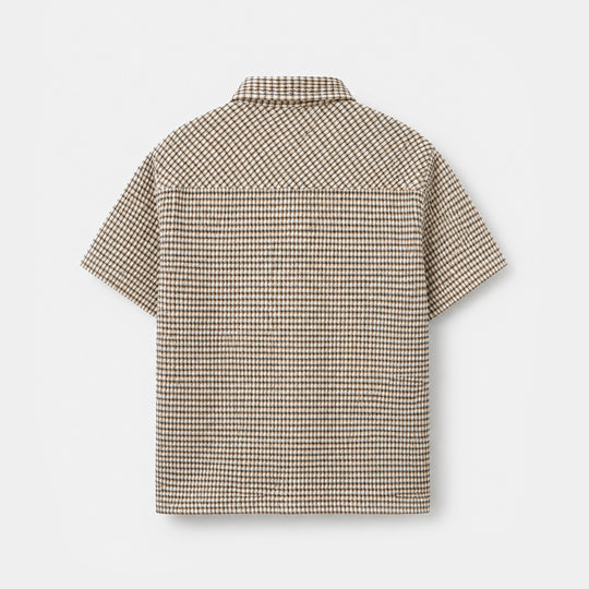 Boys Yarn Dyed Shirt Half Sleeves (Live loud) - Brown & Check