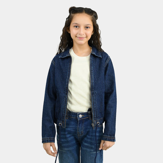 Girls Denim rigid Woven Jacket Rope- Dark Blue