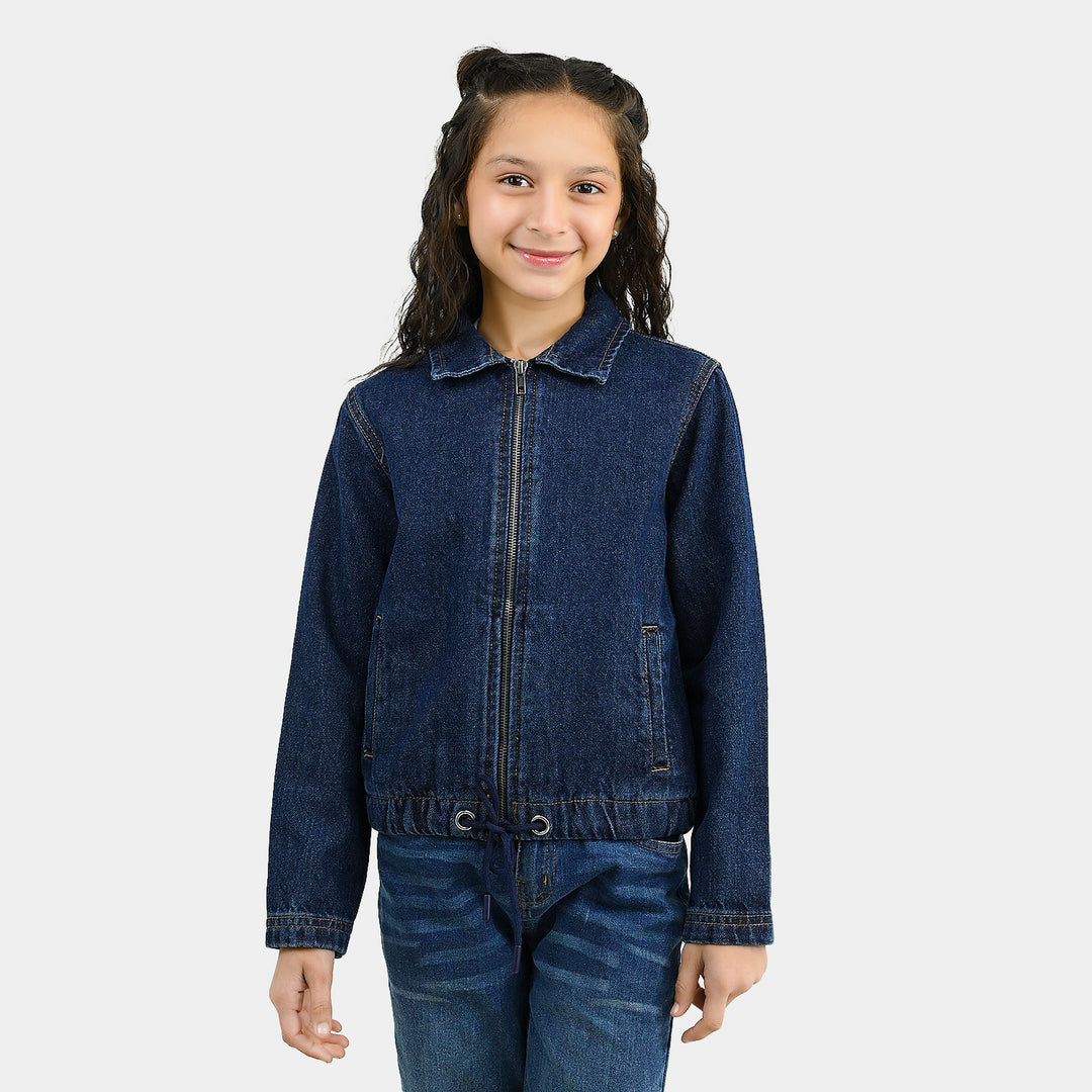 Girls Denim rigid Woven Jacket Rope- Dark Blue