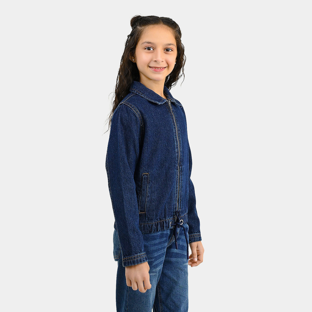 Girls Denim rigid Woven Jacket Rope- Dark Blue