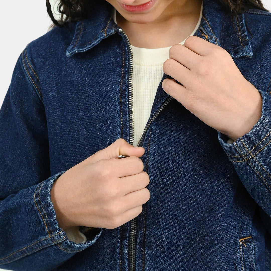 Girls Denim rigid Woven Jacket Rope- Dark Blue
