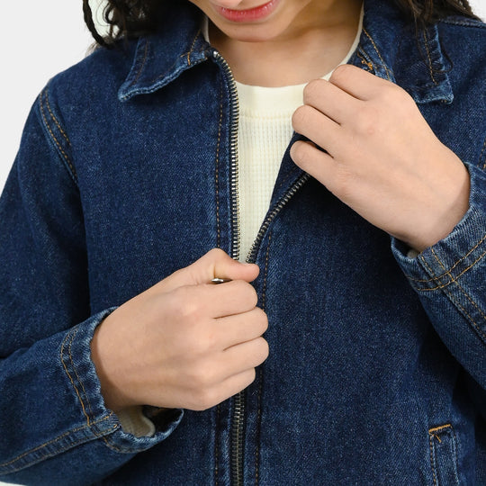 Girls Denim rigid Woven Jacket Rope- Dark Blue