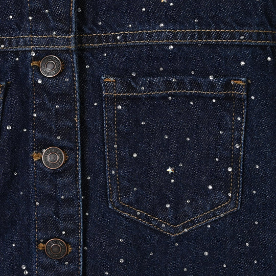 Girls Denim rigid Woven Jacket Studs- Dark BLUE