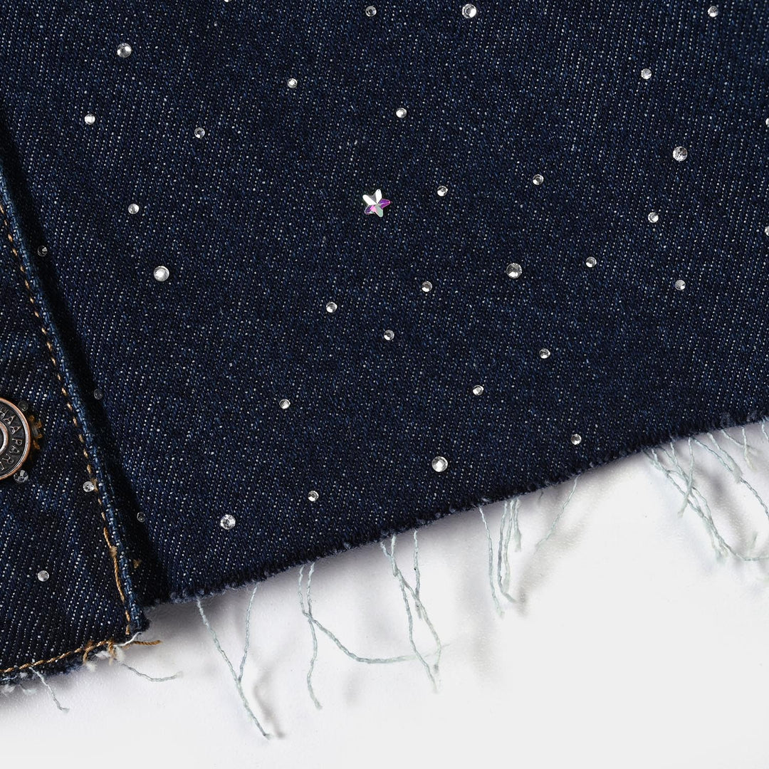 Girls Denim rigid Woven Jacket Studs- Dark BLUE