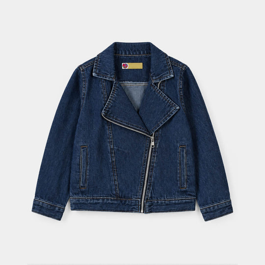 Girls Denim rigid Jacket Lapel-Mid Blue
