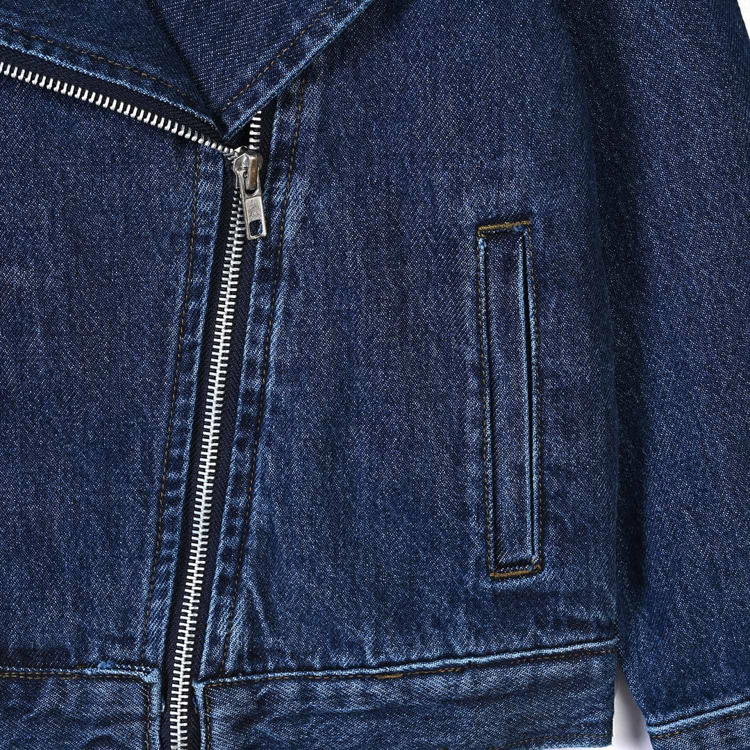 Girls Denim rigid Jacket Lapel-Mid Blue