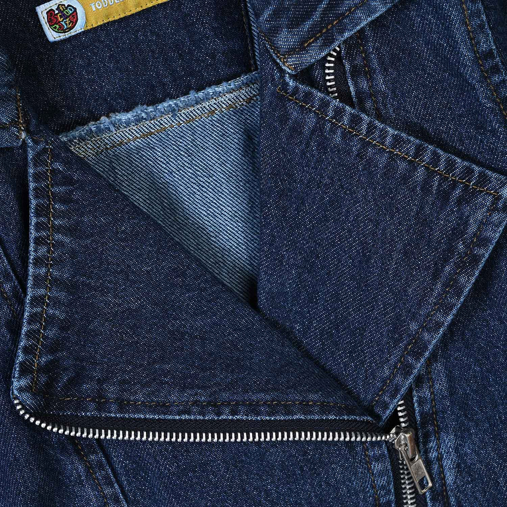 Girls Denim rigid Jacket Lapel-Mid Blue