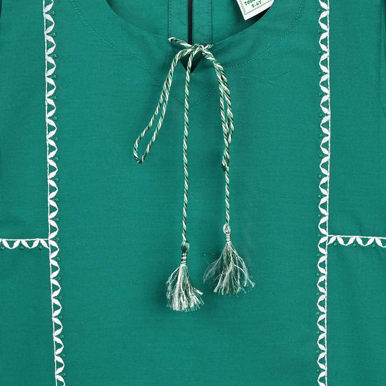 Girls Cotton Ind Emb Kurti Chand Sitara-GREEN