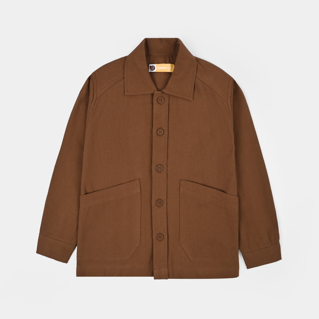 Boys Cotton Twill Shirt F/S (Sepia)-BROWN