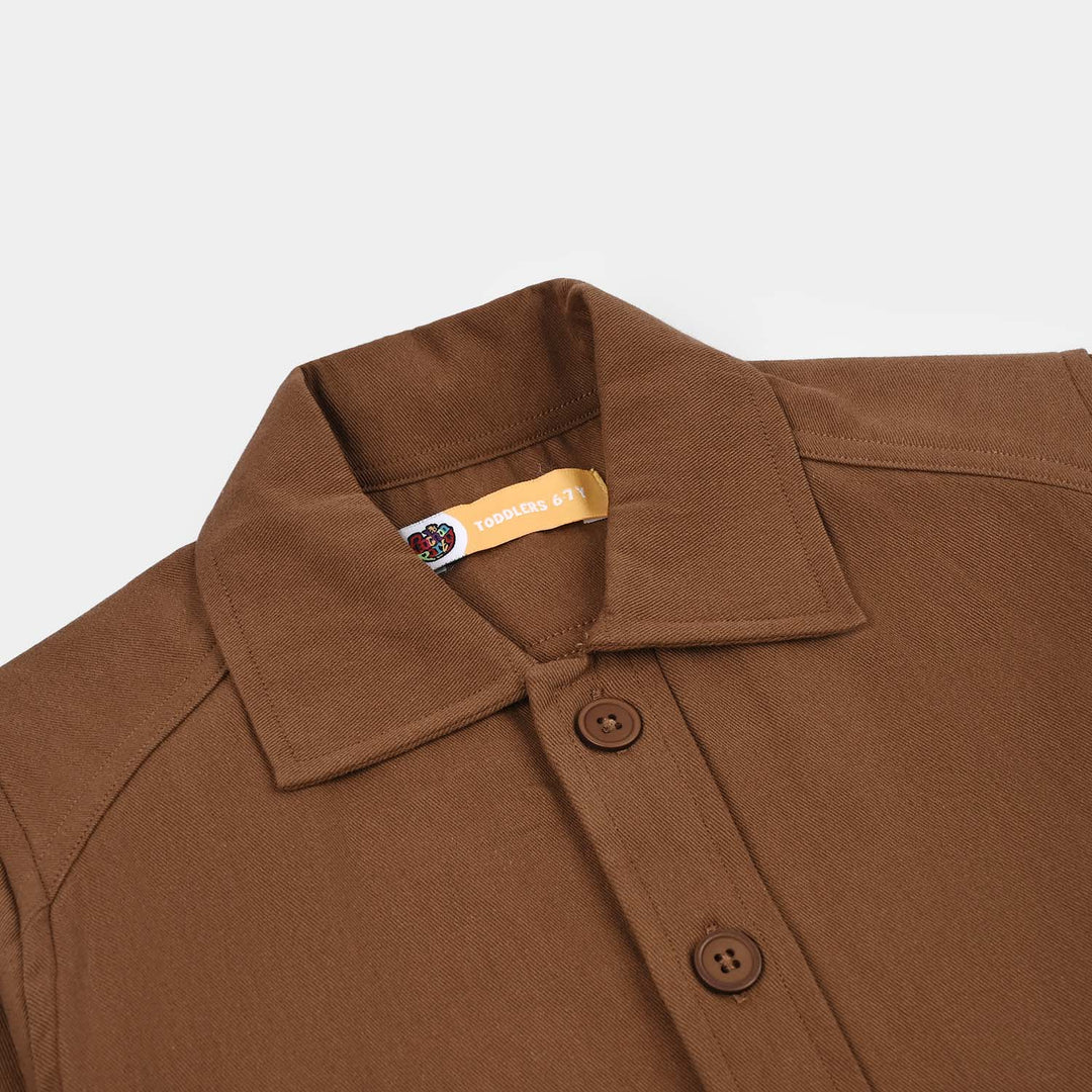 Boys Cotton Twill Shirt F/S (Sepia)-BROWN