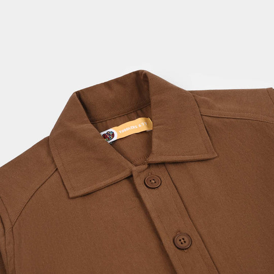 Boys Cotton Twill Shirt F/S (Sepia)-BROWN