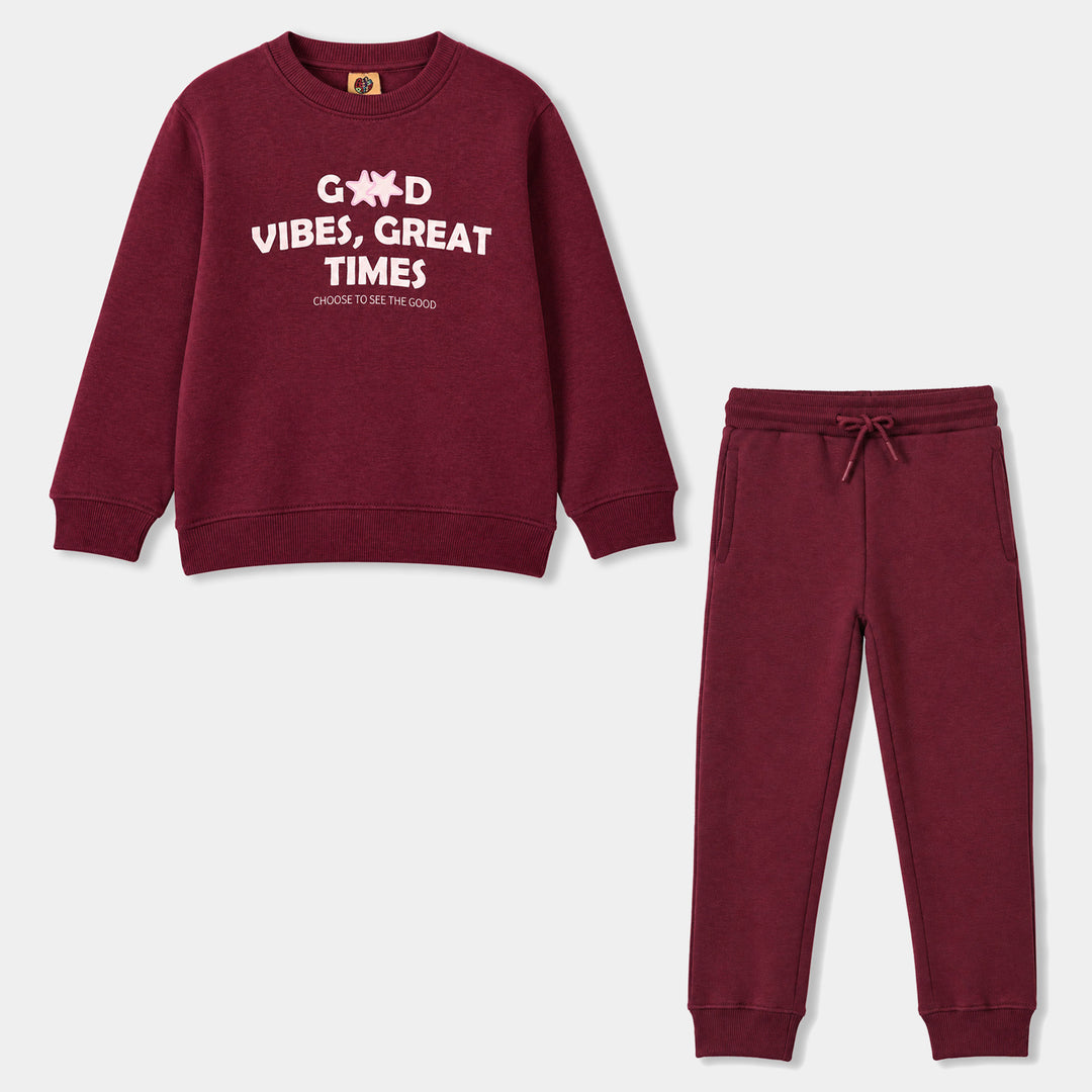 Girls Fleece 2 Piece Good Vibes-Purple