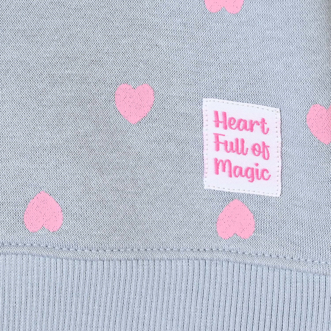 Girls Fleece SweatShirt Silver Hearts-Blue.Fog
