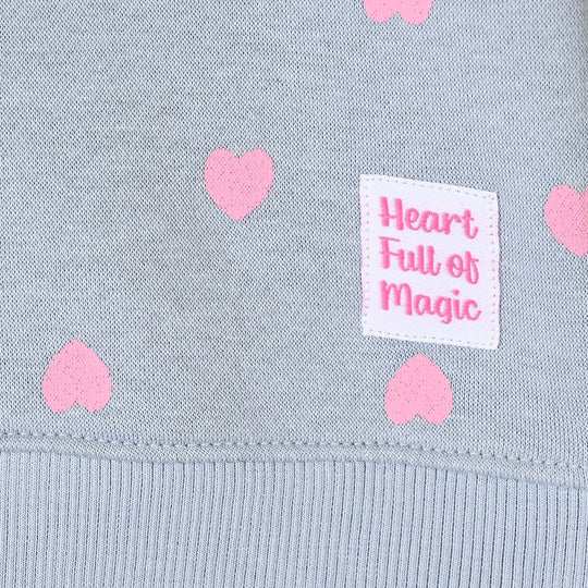 Girls Fleece SweatShirt Silver Hearts-Blue.Fog