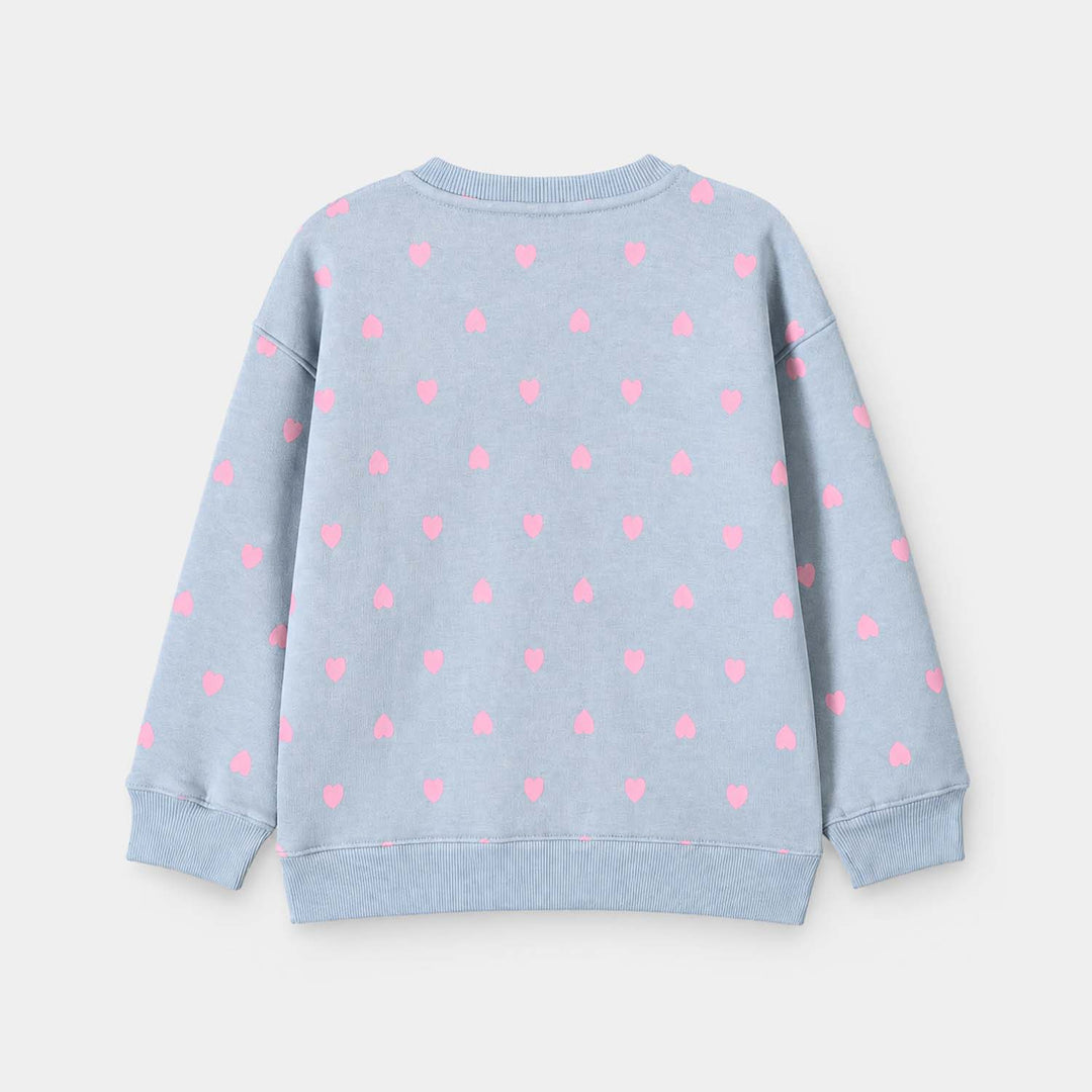 Girls Fleece SweatShirt Silver Hearts-Blue.Fog