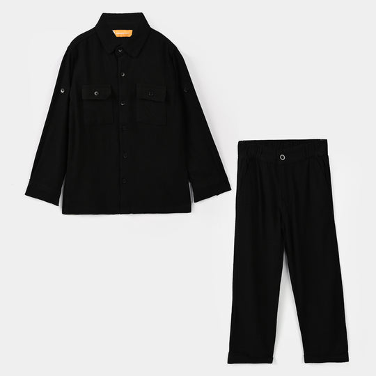 Boys Jacquard Woven Suit-BLACK