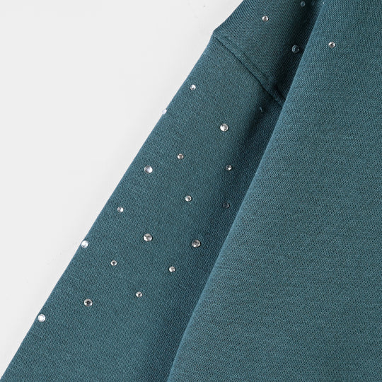 Girls Fleece Sweatshirt Sliver Studs-Teal
