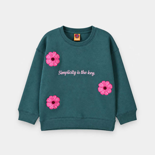 Girls Fleece Sweatshirt Simplicity Is The Key- Teal