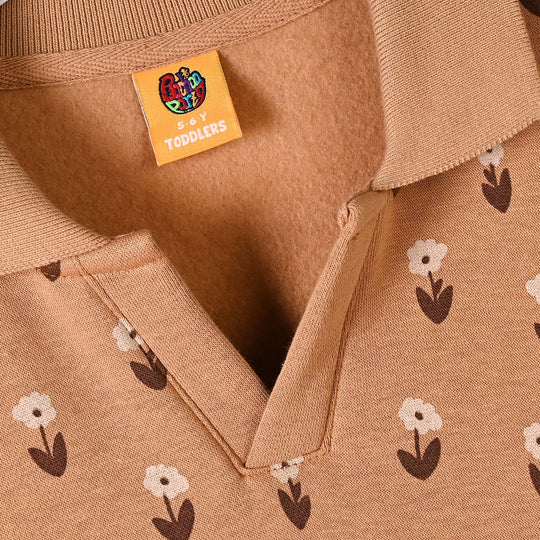 Girls Fleece Sweatshirt Floral Pattern- Brown