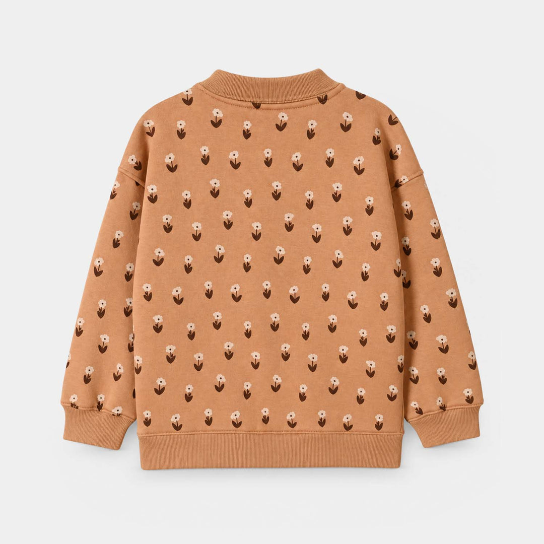 Girls Fleece Sweatshirt Floral Pattern- Brown
