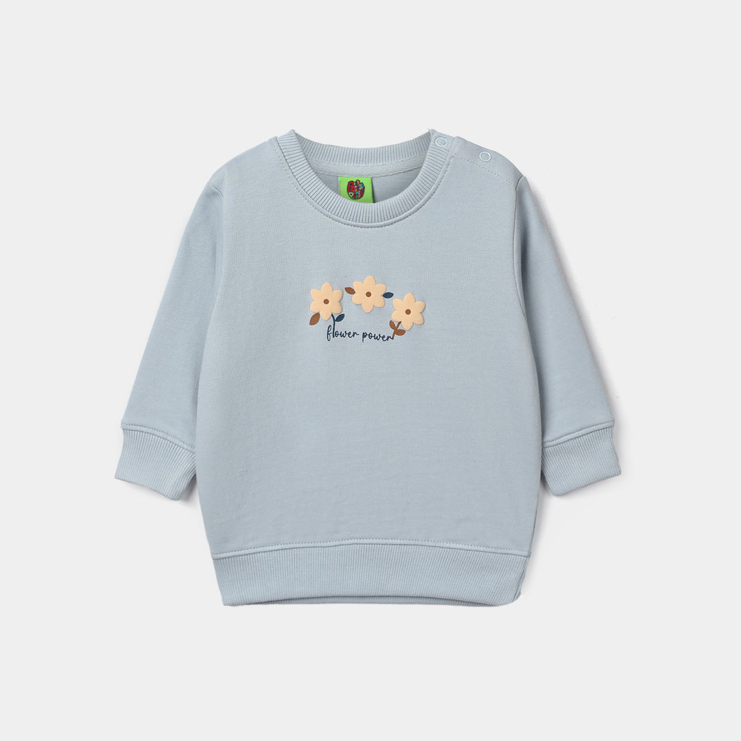 Infant Girls Cotton Terry Sweatshirt Flower Power-Blue Fog