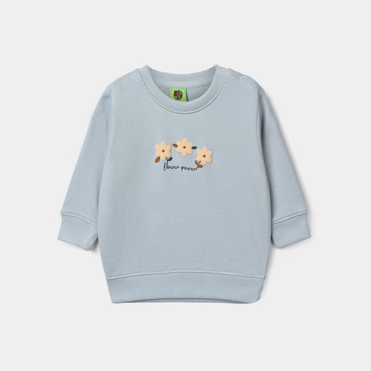 Infant Girls Cotton Terry Sweatshirt Flower Power-Blue Fog
