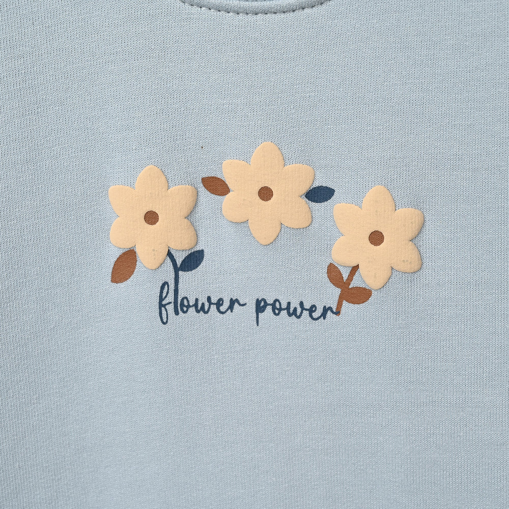 Infant Girls Cotton Terry Sweatshirt Flower Power-Blue Fog