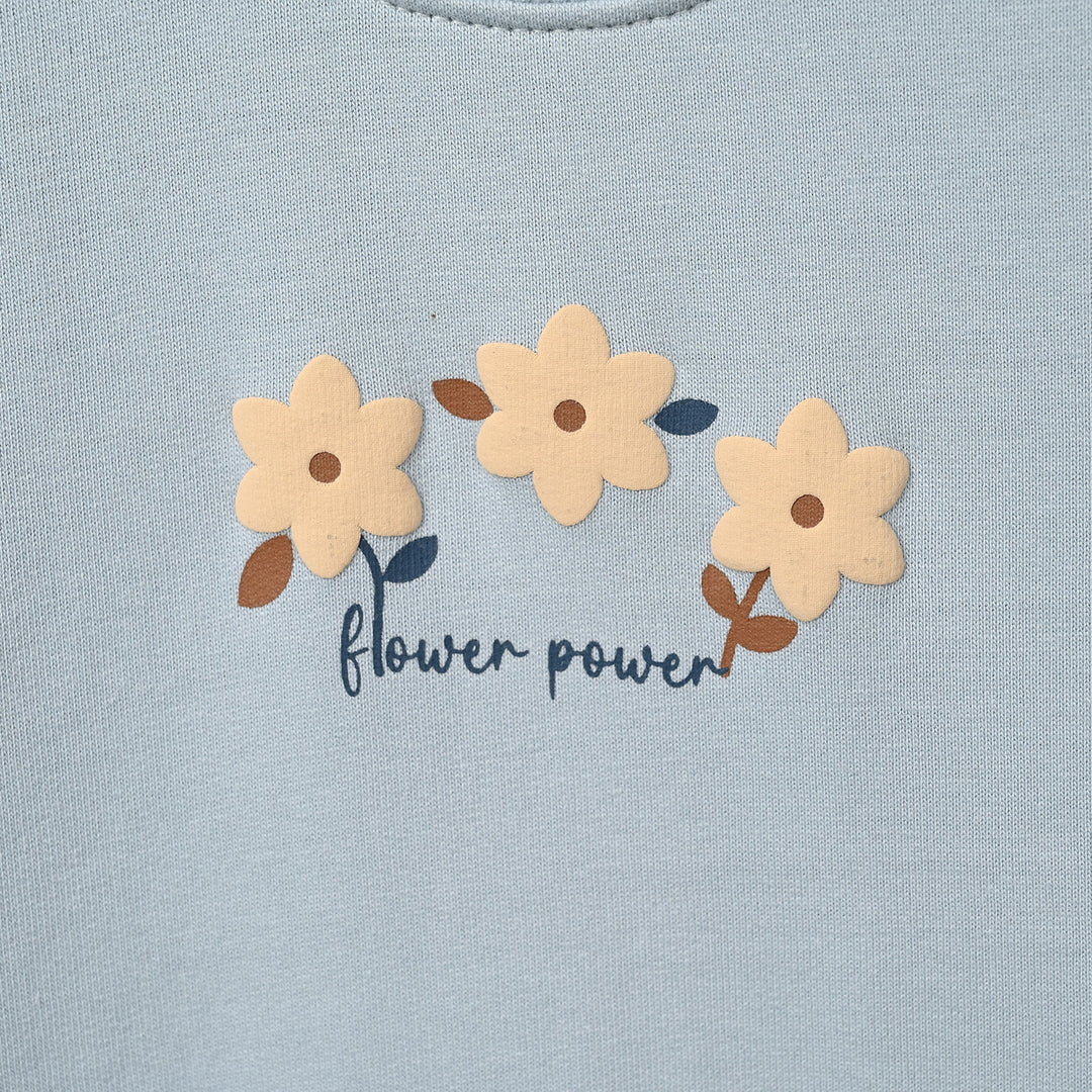 Infant Girls Cotton Terry Sweatshirt Flower Power-Blue Fog