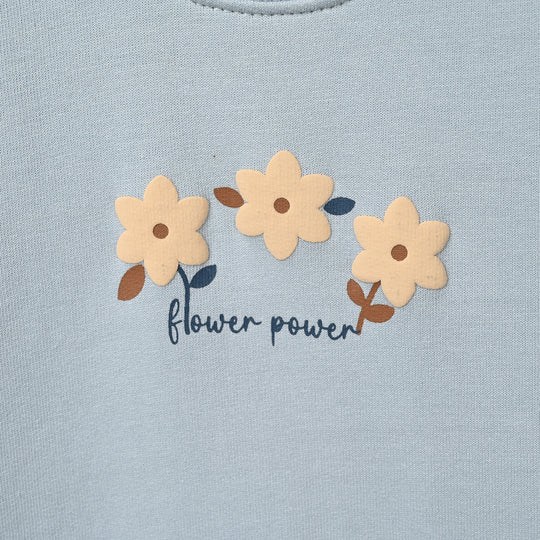 Infant Girls Cotton Terry Sweatshirt Flower Power-Blue Fog