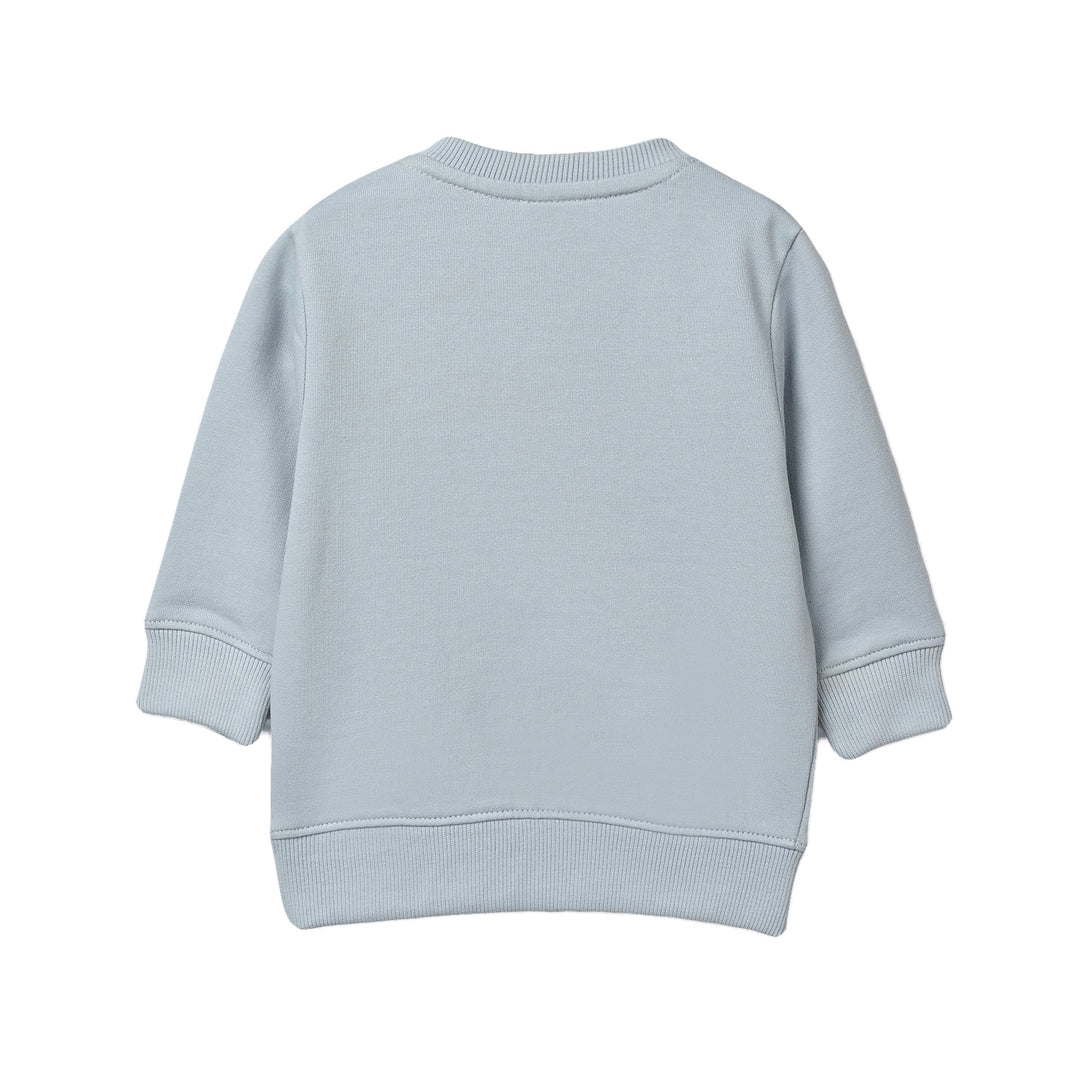 Infant Girls Cotton Terry Sweatshirt Flower Power-Blue Fog