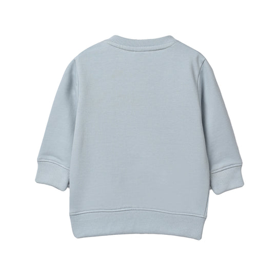 Infant Girls Cotton Terry Sweatshirt Flower Power-Blue Fog
