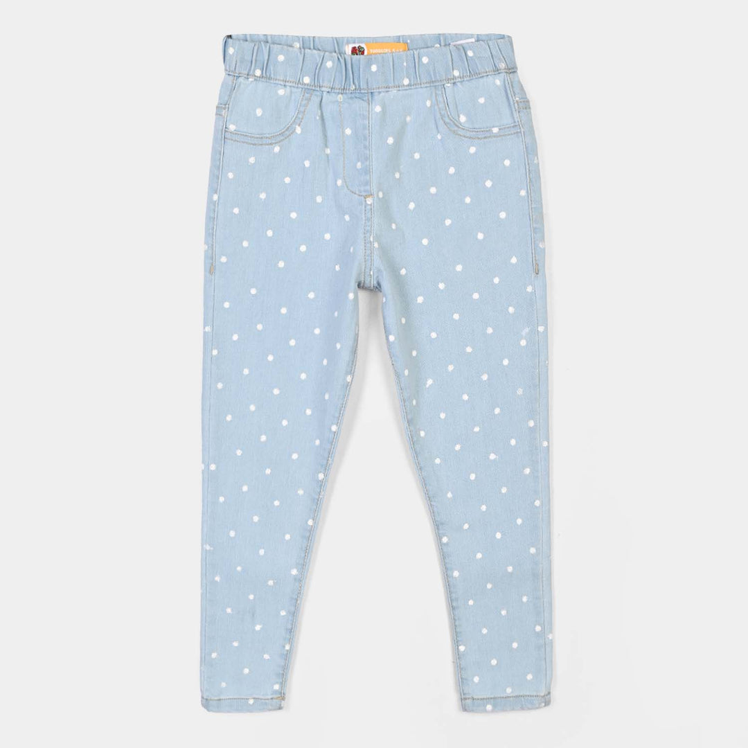 Girls Denim Stretch Jegging Polka Dot-LT.Blue