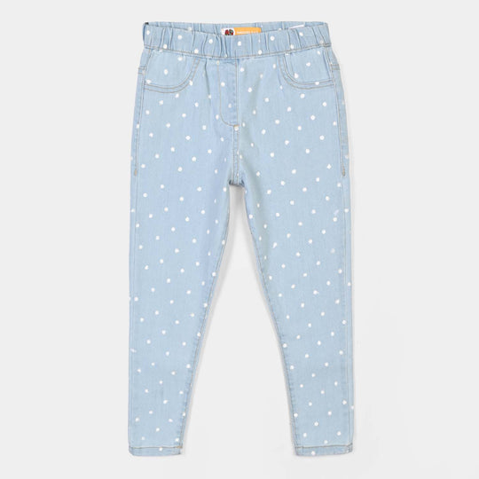 Girls Denim Stretch Jegging Polka Dot-LT.Blue