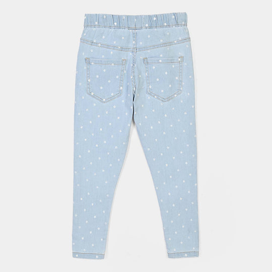 Girls Denim Stretch Jegging Polka Dot-LT.Blue