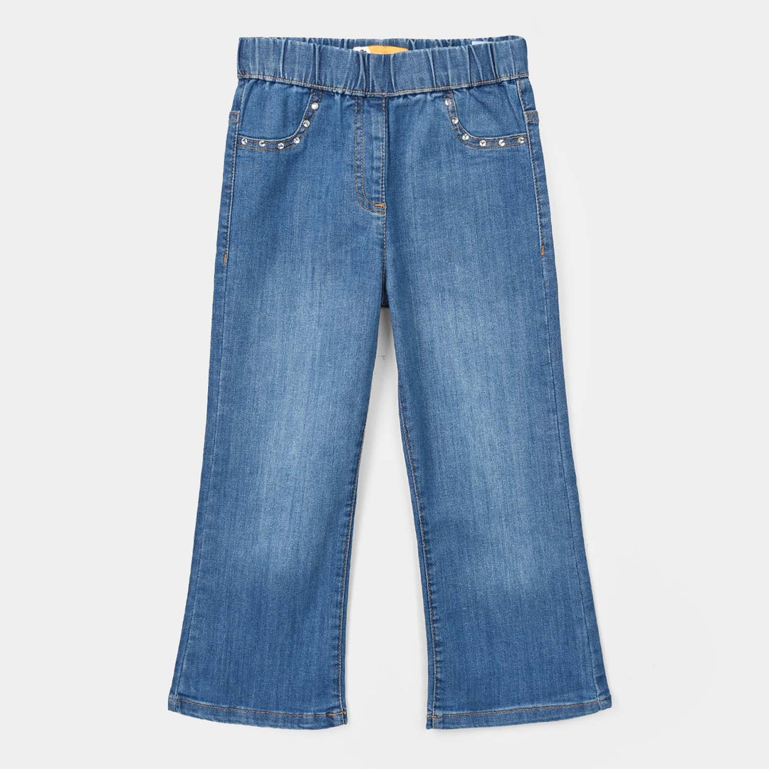 Girls Denim Stretch Jegging Scoop Studs-Mid Blue