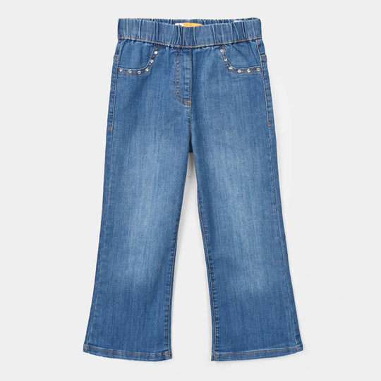 Girls Denim Stretch Jegging Scoop Studs-Mid Blue