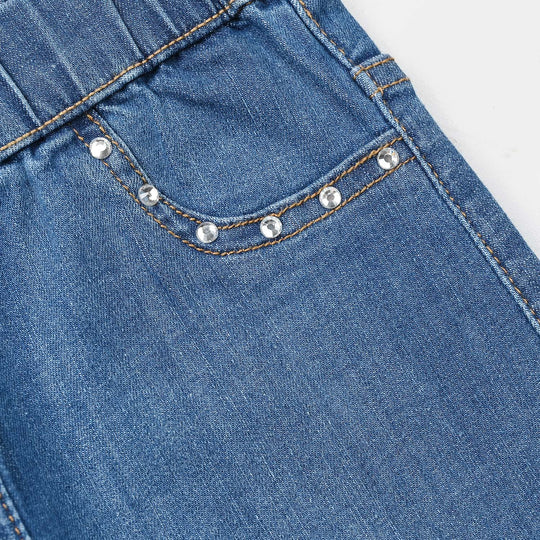 Girls Denim Stretch Jegging Scoop Studs-Mid Blue