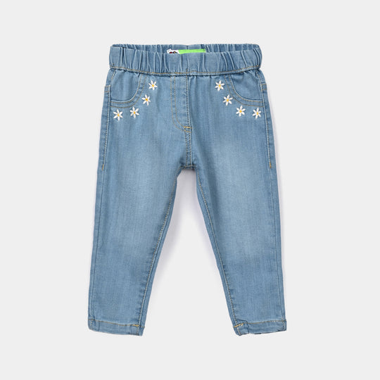 Infant Girls Denim Stretch Jegging Flower-Mid Blue