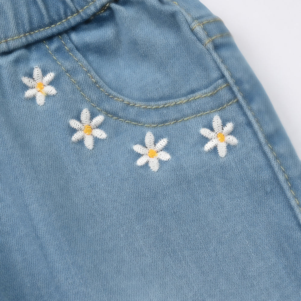 Infant Girls Denim Stretch Jegging Flower-Mid Blue