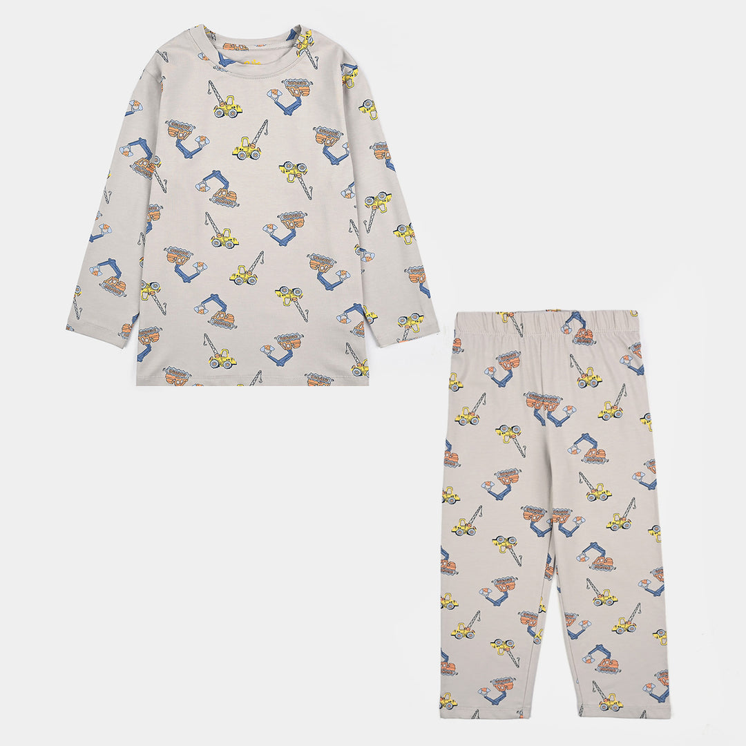 Boys Poly Cotton Jersey Night Suit Machine - Grey