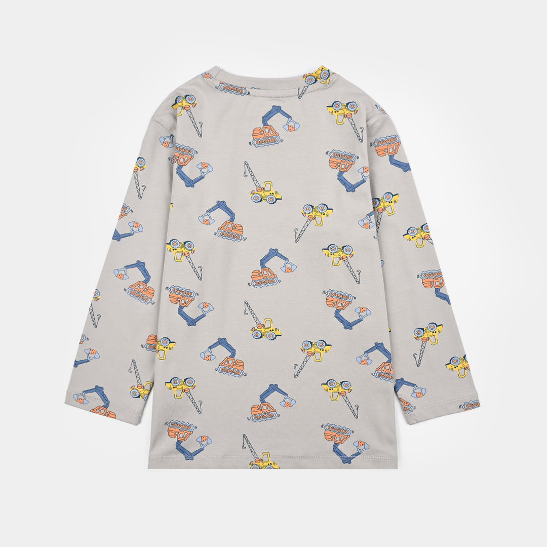 Boys Poly Cotton Jersey Night Suit Machine - Grey