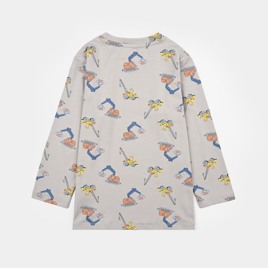 Boys Poly Cotton Jersey Night Suit Machine - Grey
