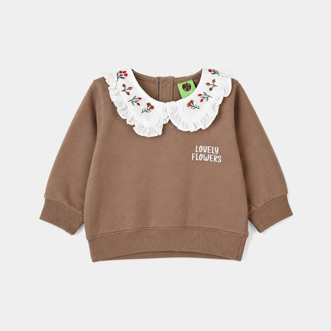 Infants Girls Cotton Terry SweatShirt Lovely Flower-Brown