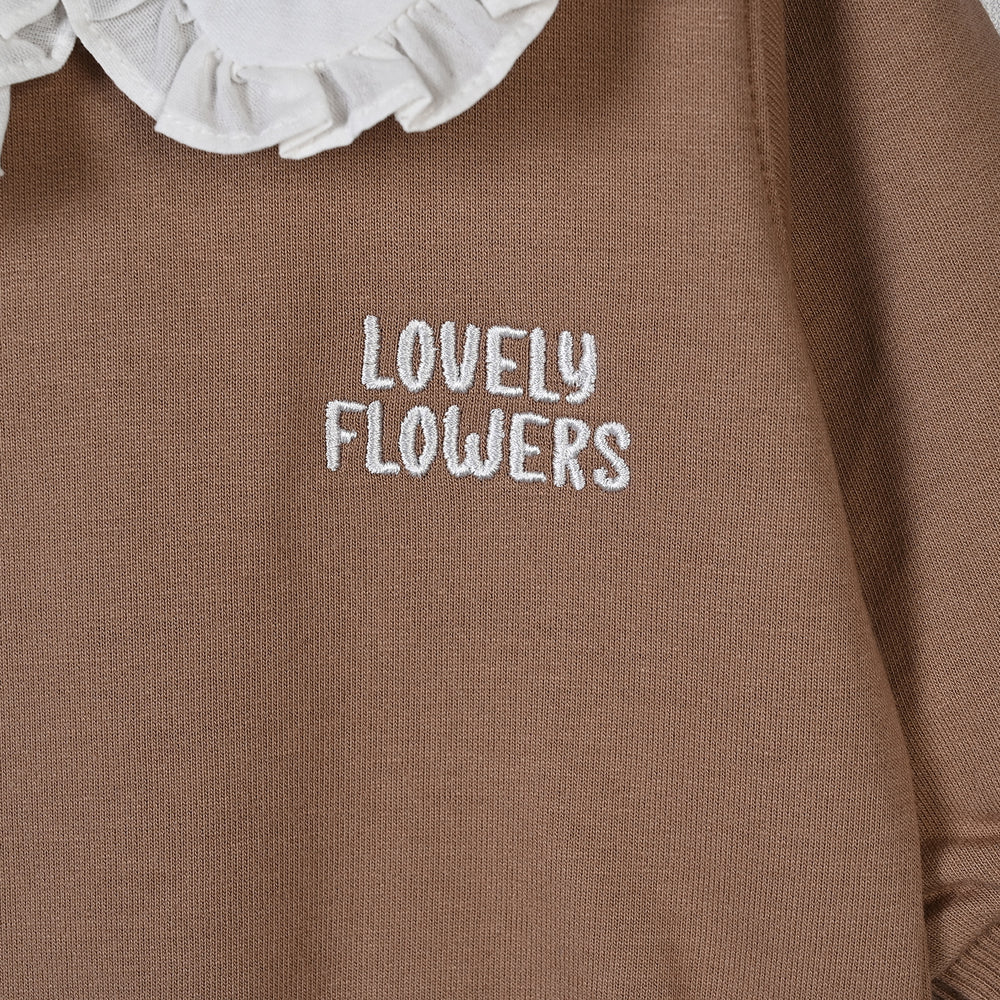 Infants Girls Cotton Terry SweatShirt Lovely Flower-Brown