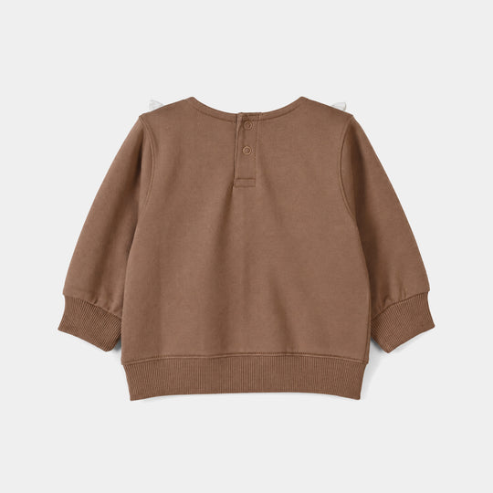 Infants Girls Cotton Terry SweatShirt Lovely Flower-Brown