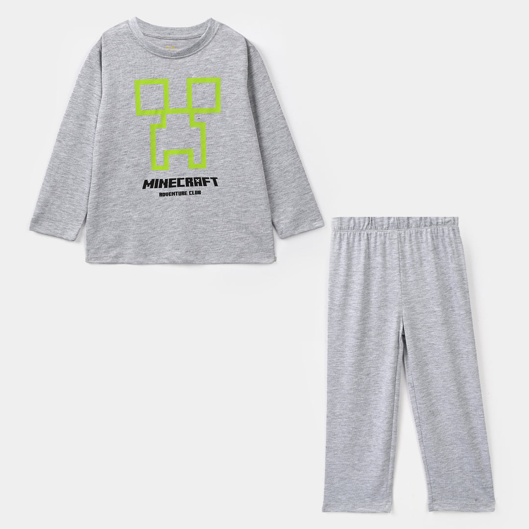Boys Poly Cotton Jersey Night Suit Character-GREY